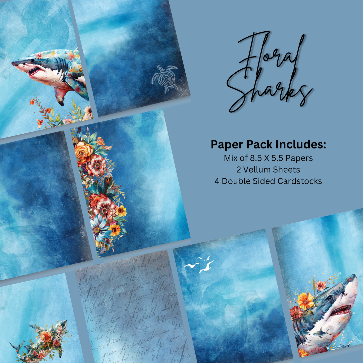 Paper Pack - Floral Sharks