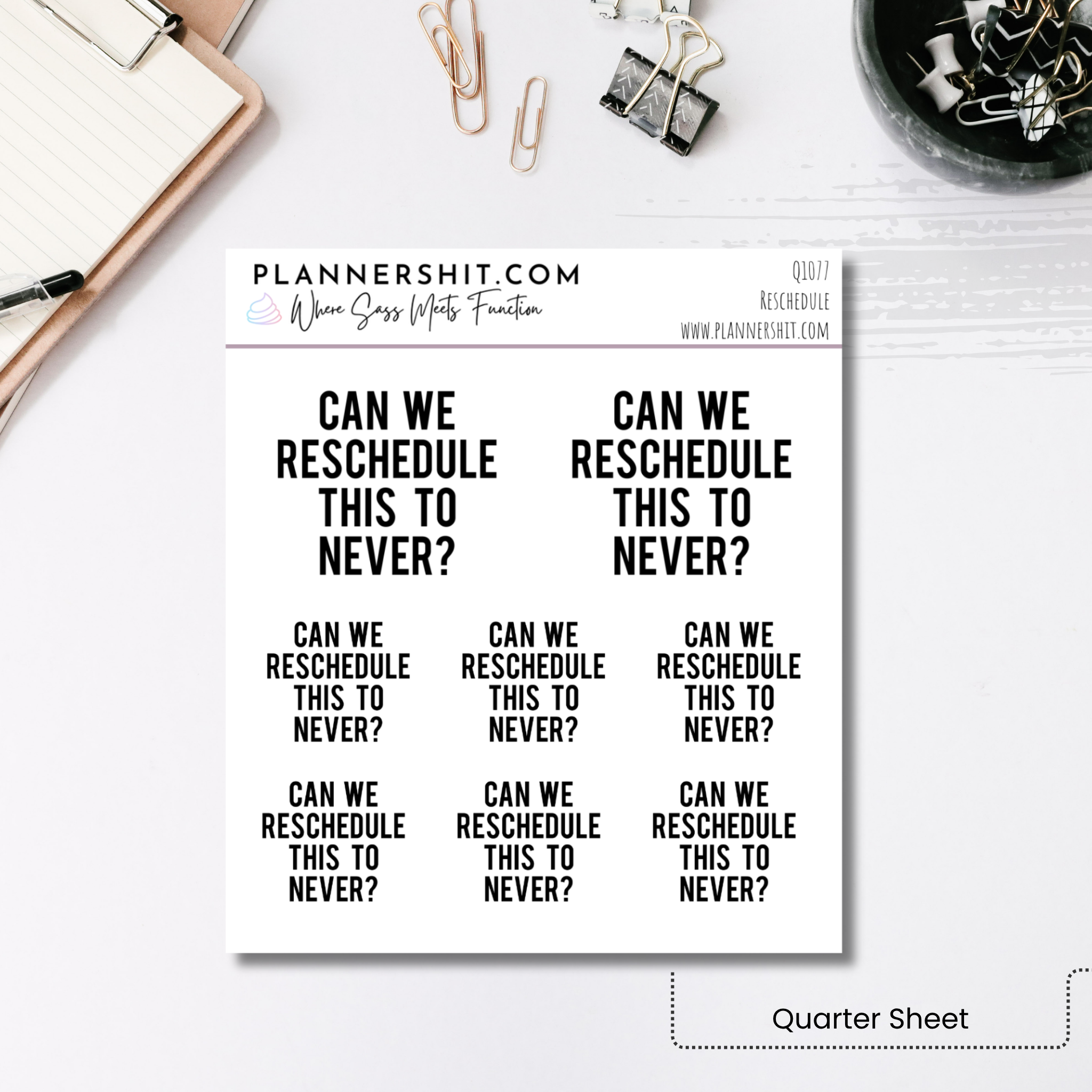 Quarter Sheet Planner Stickers - Reschedule
