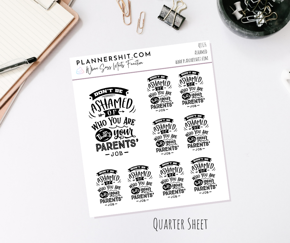 Quarter Sheet Planner Stickers - Ashamed