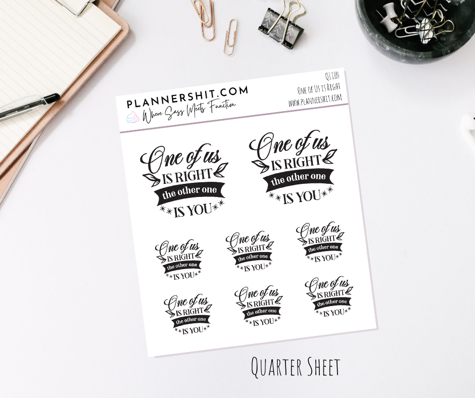 Quarter Sheet Planner Stickers - One of Us is Right