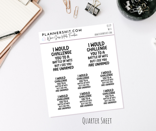 Quarter Sheet Planner Stickers - Wits