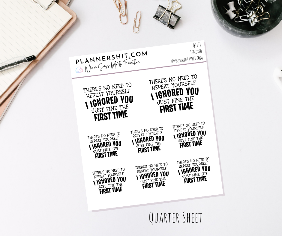Quarter Sheet Planner Stickers - Ignored You