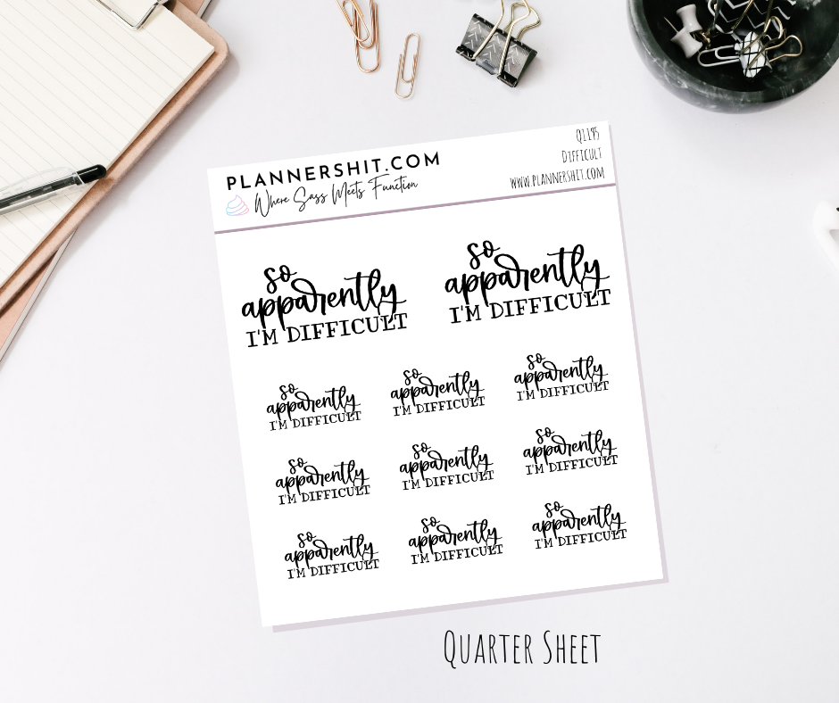 Quarter Sheet Planner Stickers - Difficult