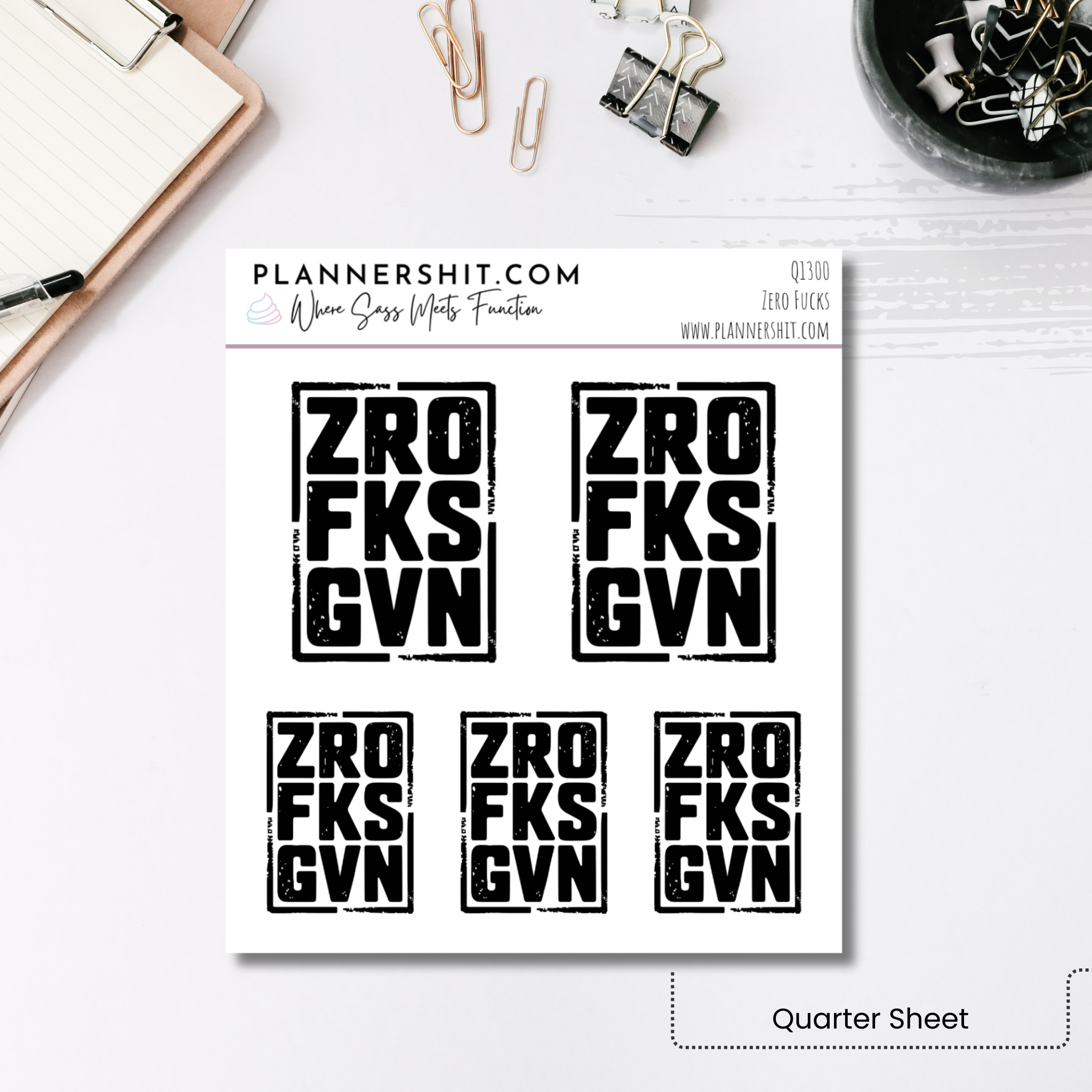 Quarter Sheet Planner Stickers - Zero Fucks