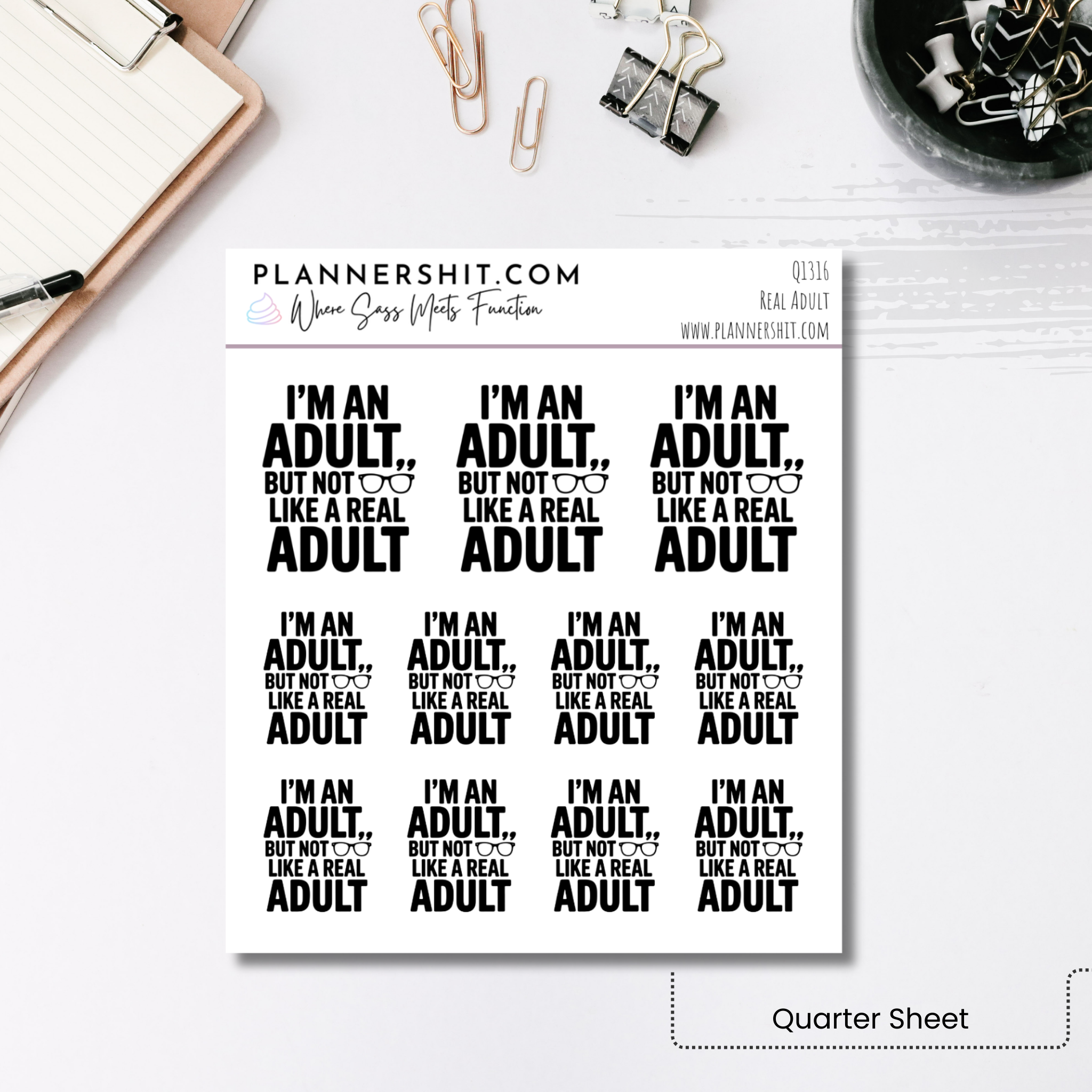 Quarter Sheet Planner Stickers - Real Adult