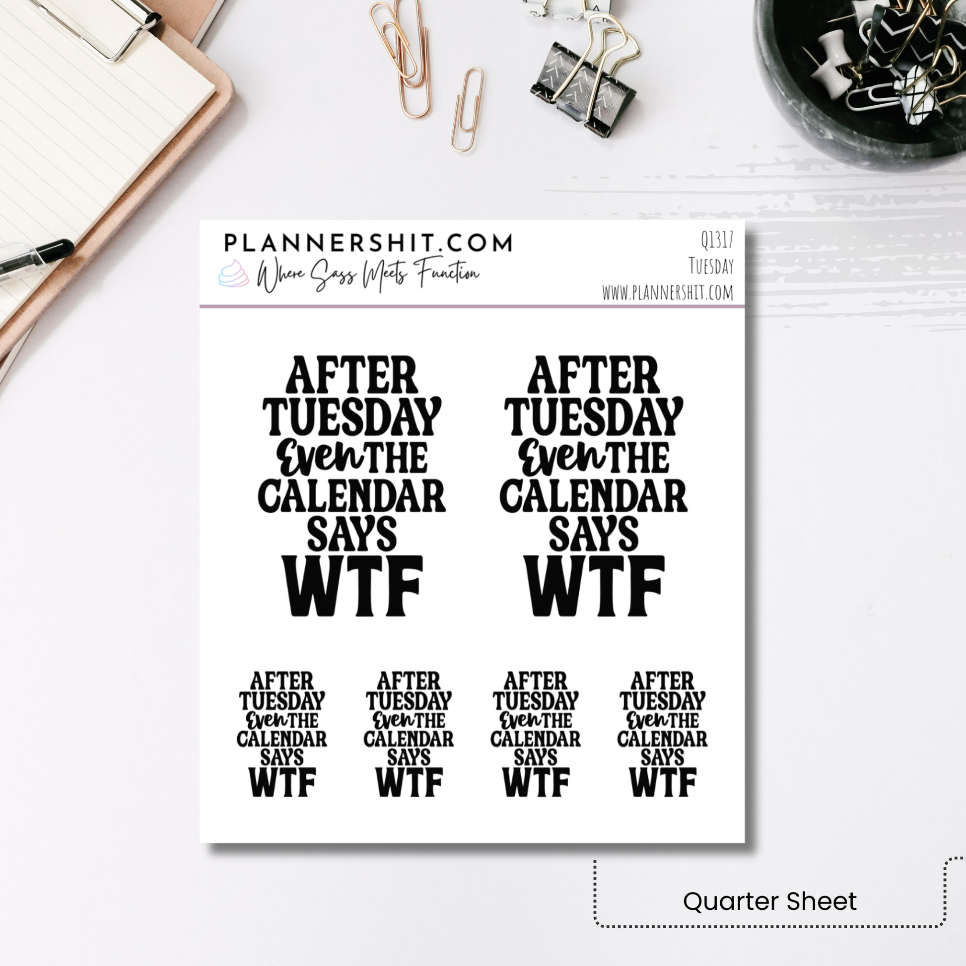 Quarter Sheet Planner Stickers - Tuesday