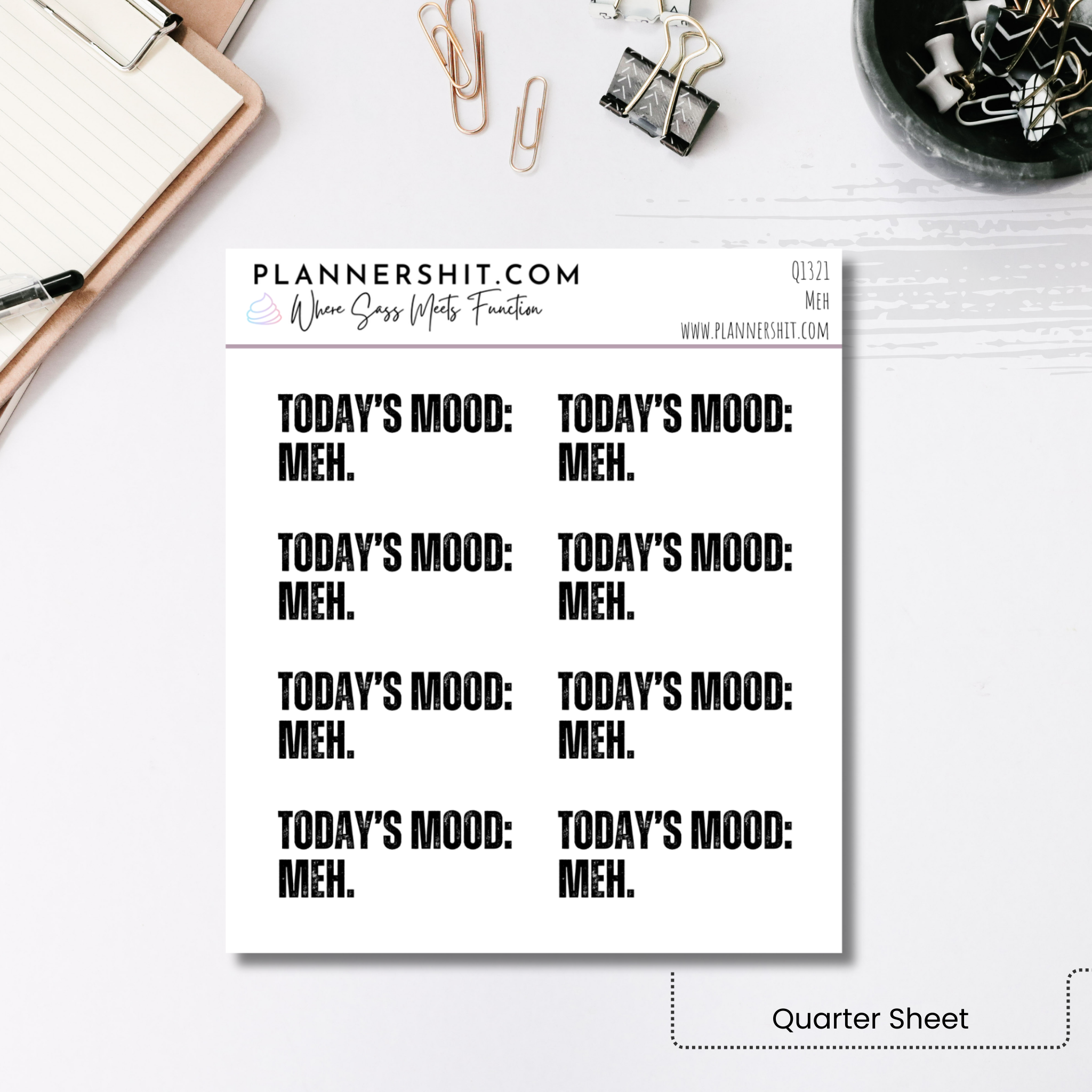 Quarter Sheet Planner Stickers - Meh