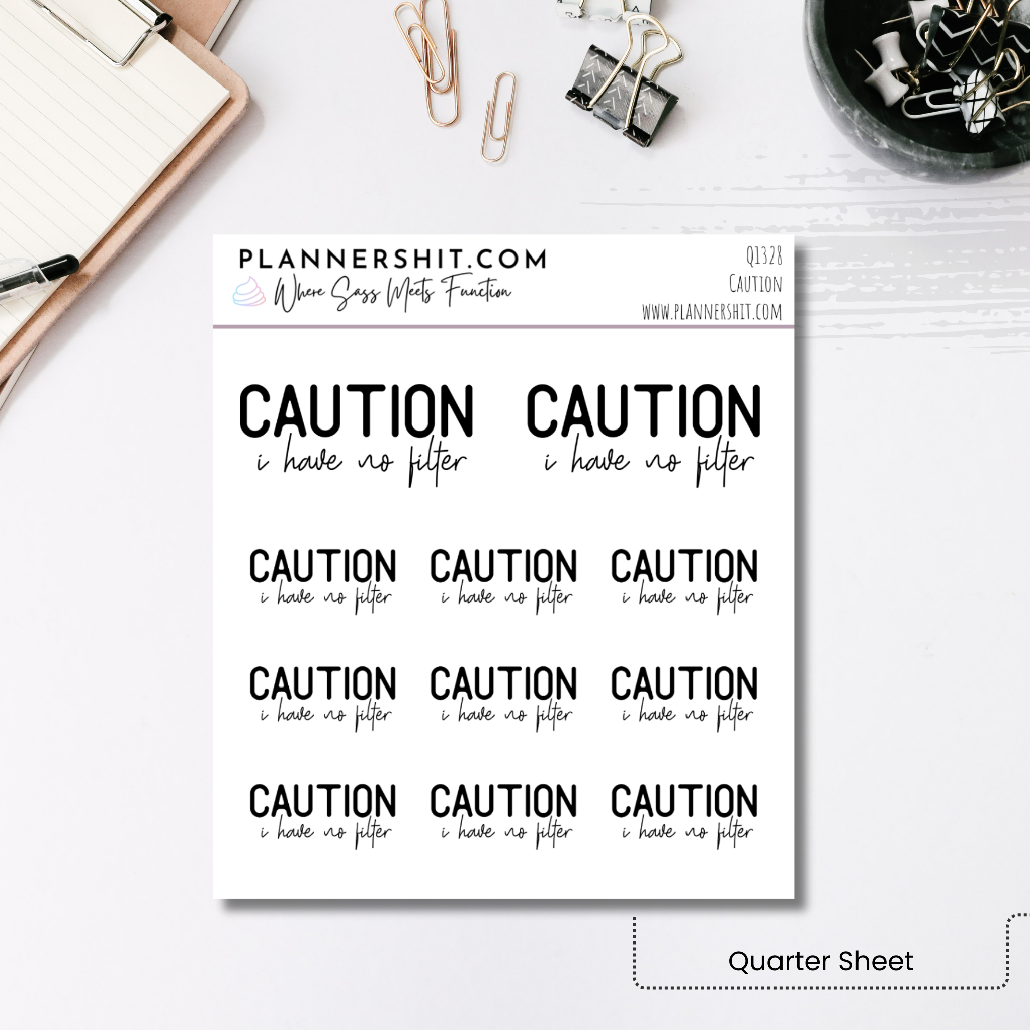 Quarter Sheet Planner Stickers - Caution