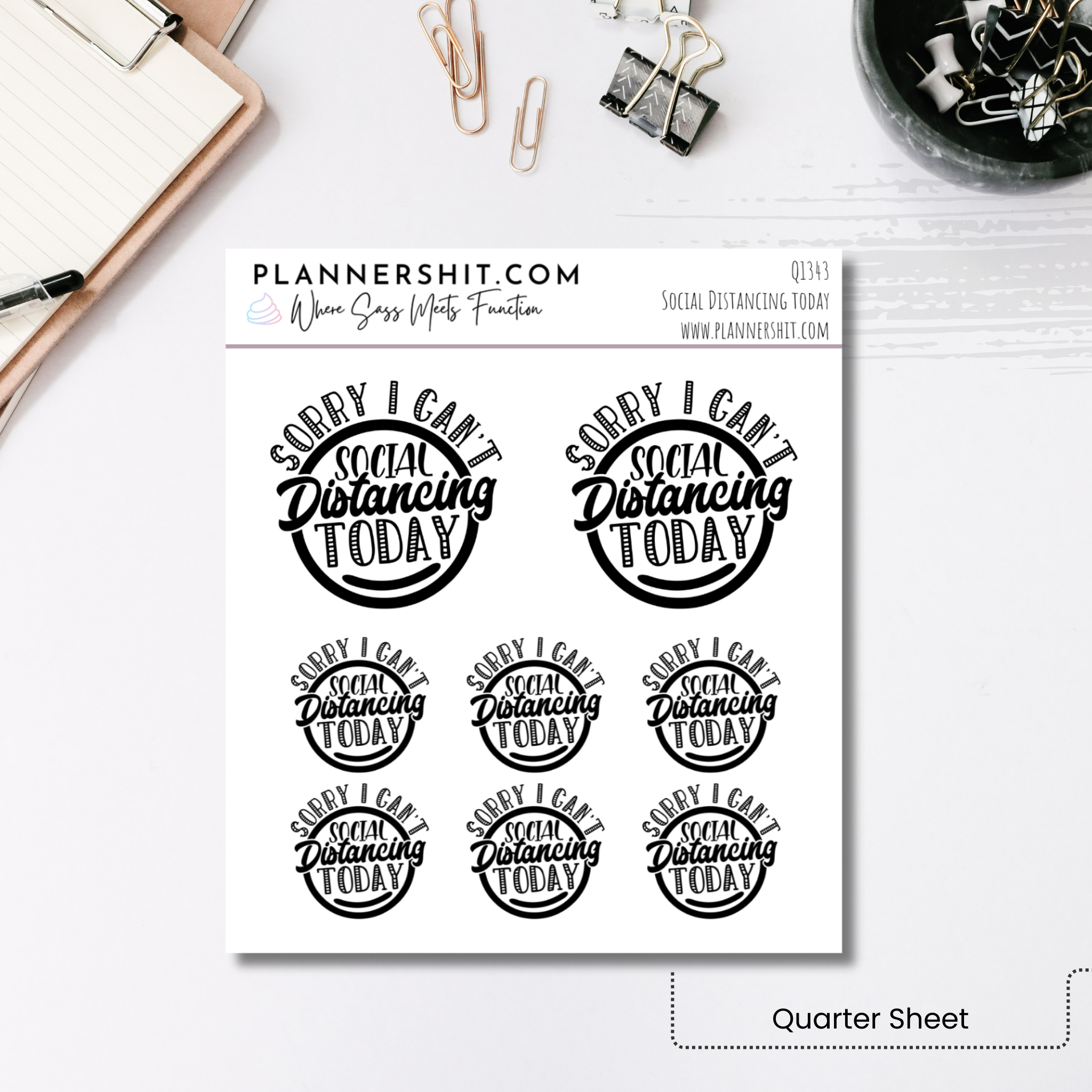 Quarter Sheet Planner Stickers - Social Distancing Today