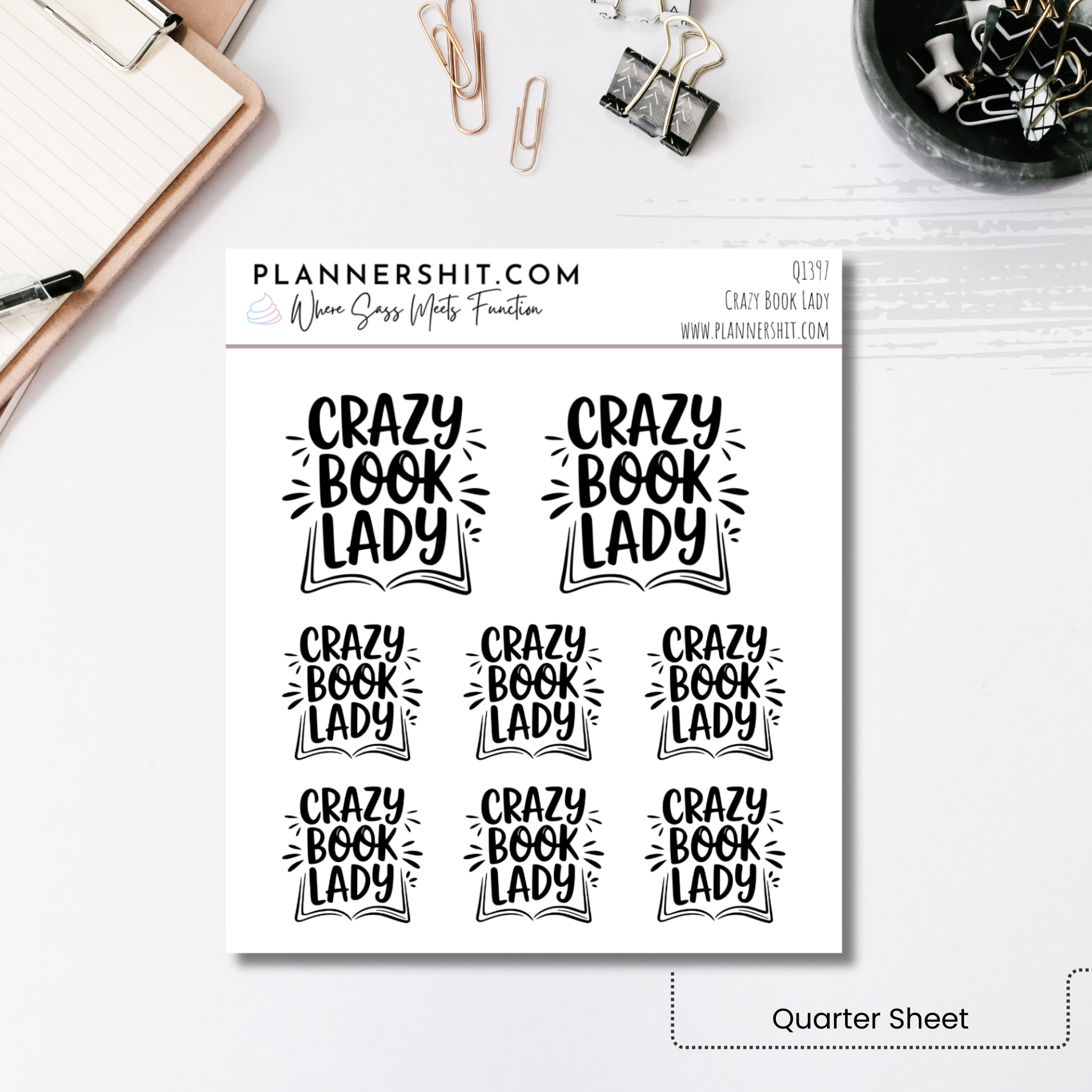 Quarter Sheet Planner Stickers - Crazy Book Lady
