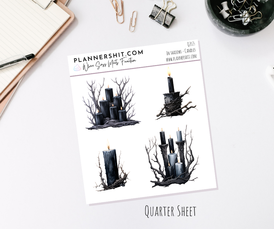 Quarter Sheet Planner Stickers - In Shadow - Candles