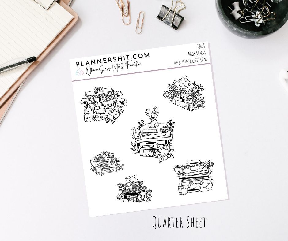 Quarter Sheet Planner Stickers - Book Stacks