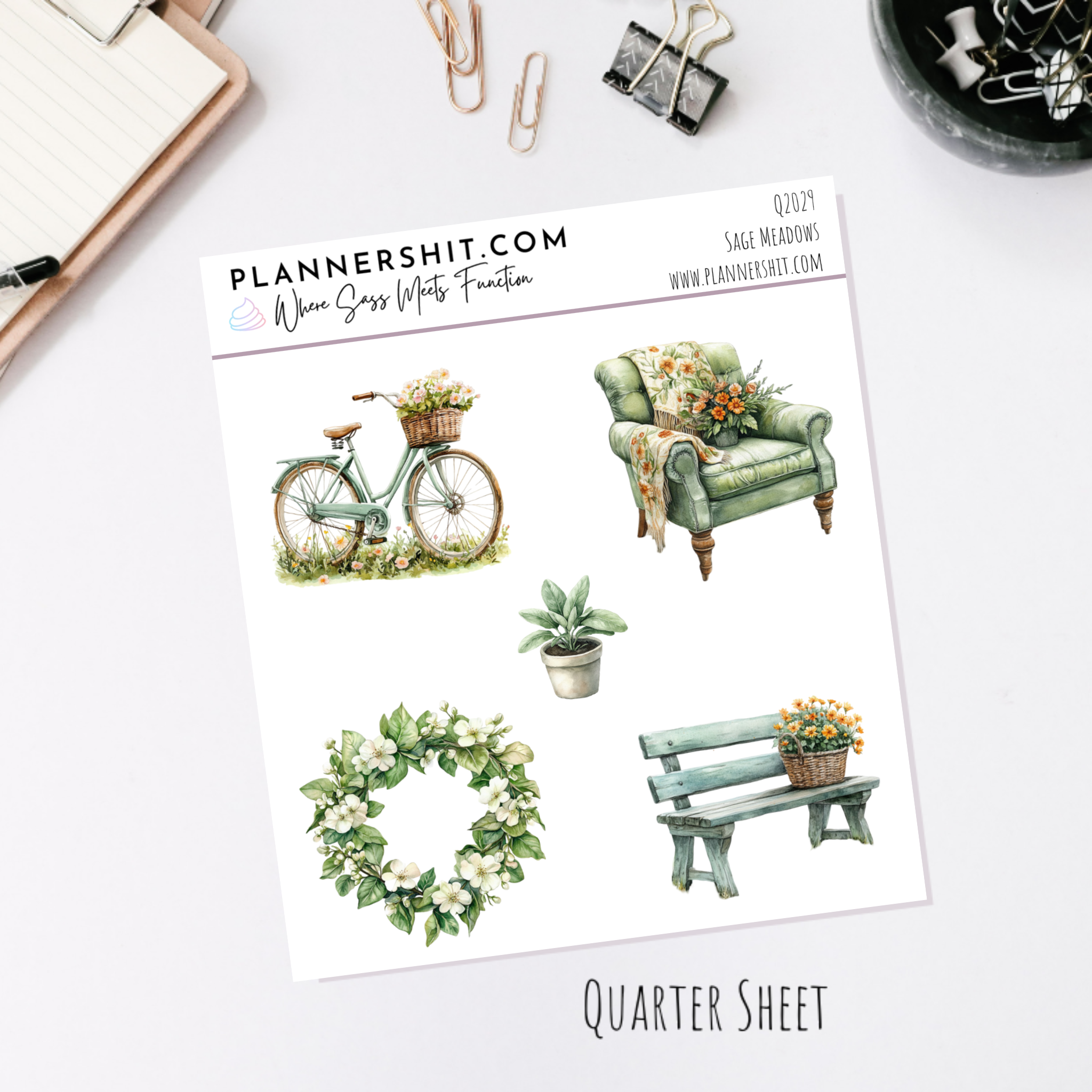 Quarter Sheet Planner Stickers - Sage Meadows Deco
