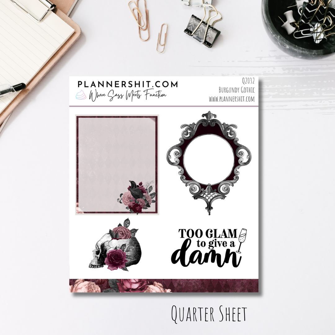 Quarter Sheet Planner Stickers - Burgundy Gothic