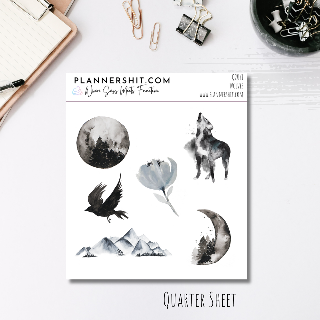 Quarter Sheet Planner Stickers - Wolves