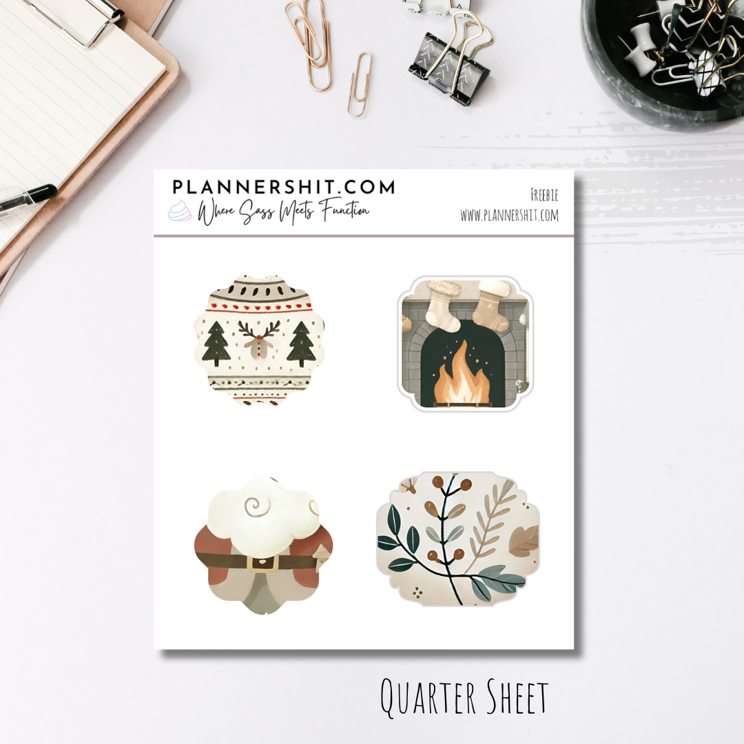 Quarter Sheet Planner Stickers - Neutral Christmas Labels