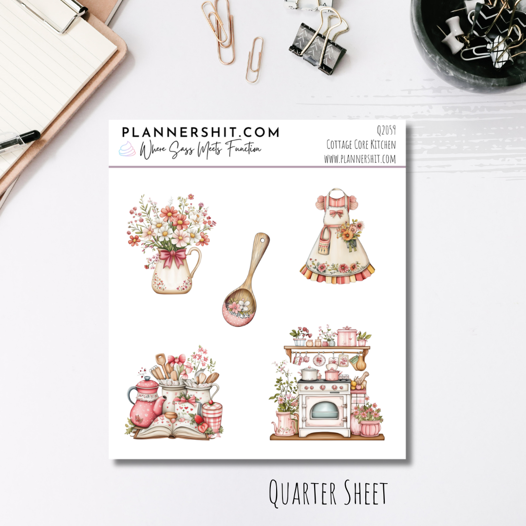 Quarter Sheet Planner Stickers - Cottagecore Kitchen