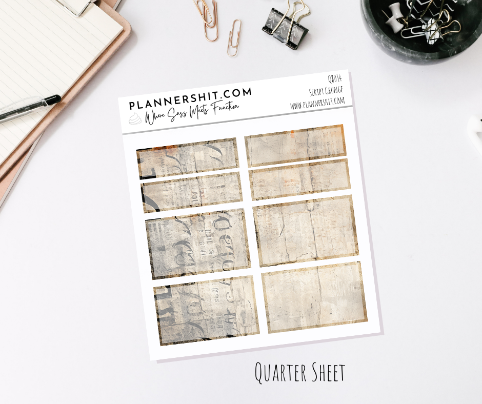 Functional Quarter Sheet - Boxes - Script Grunge