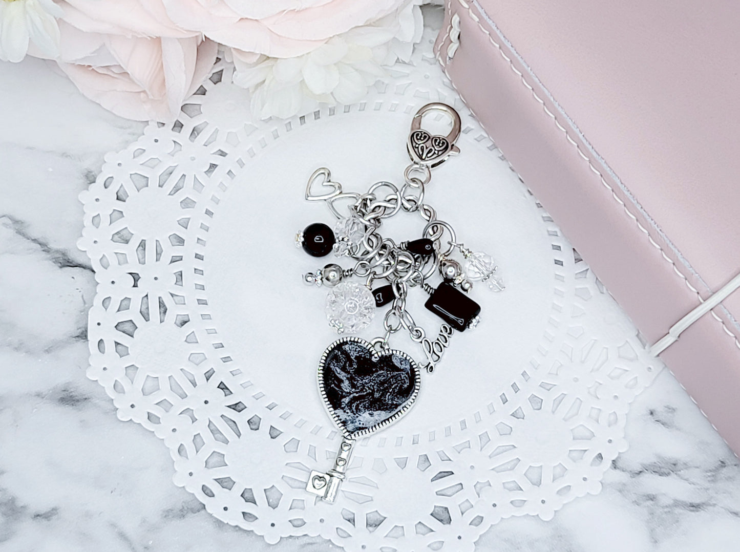 Chunky Dangle - Love (Black and Silver)