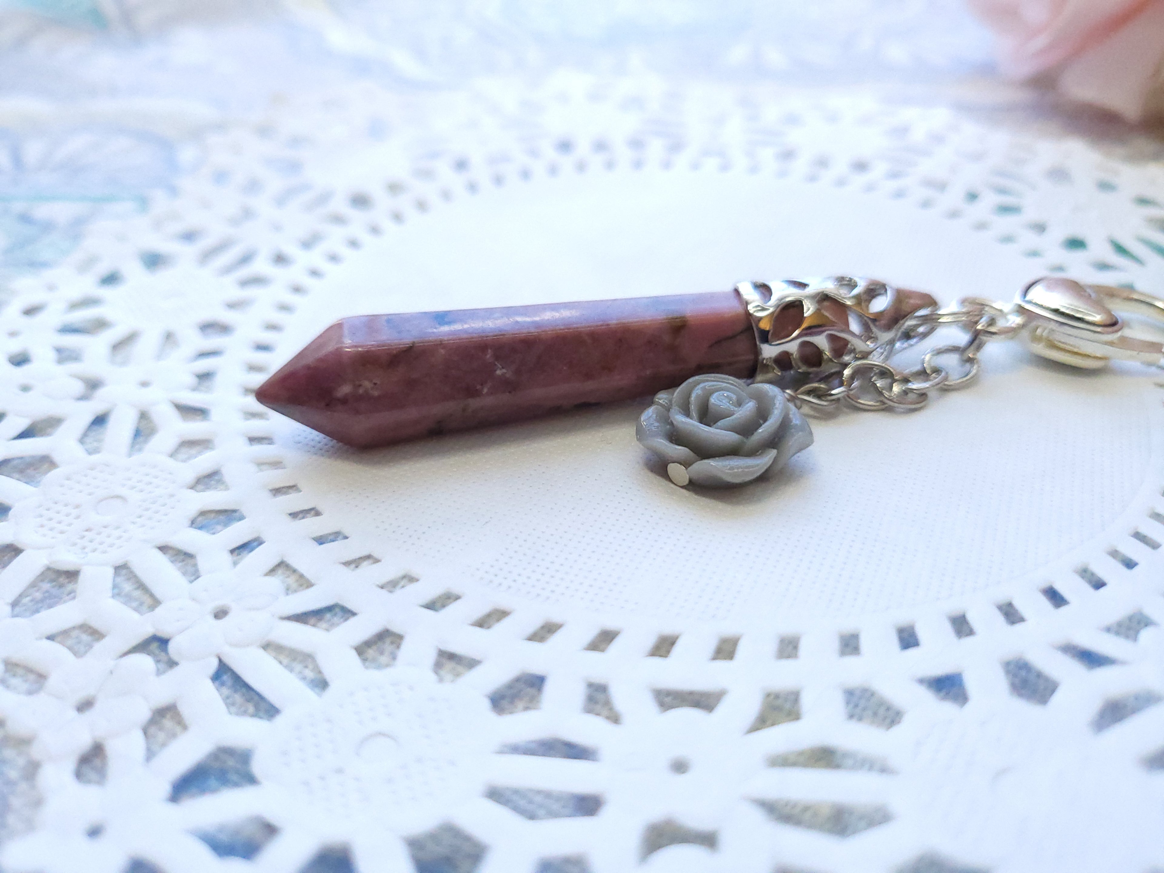 Statement Dangle - Gemstone Pendant (Matrix Rhondonite)