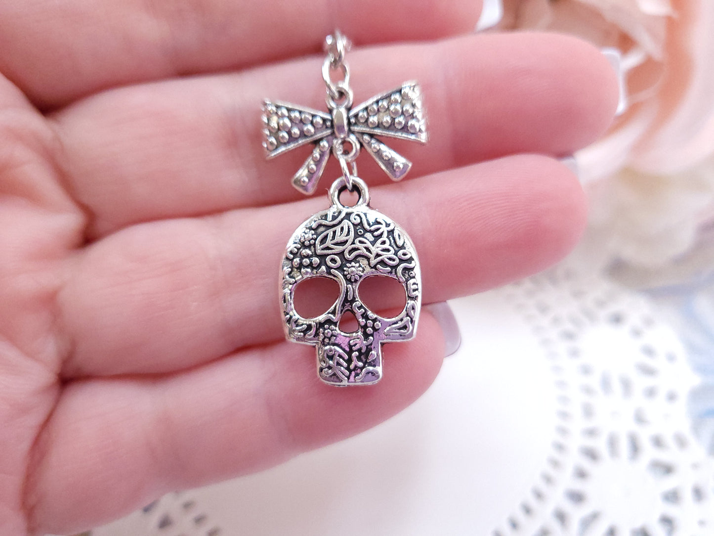 Classic Charm - Floral Skull with Bow