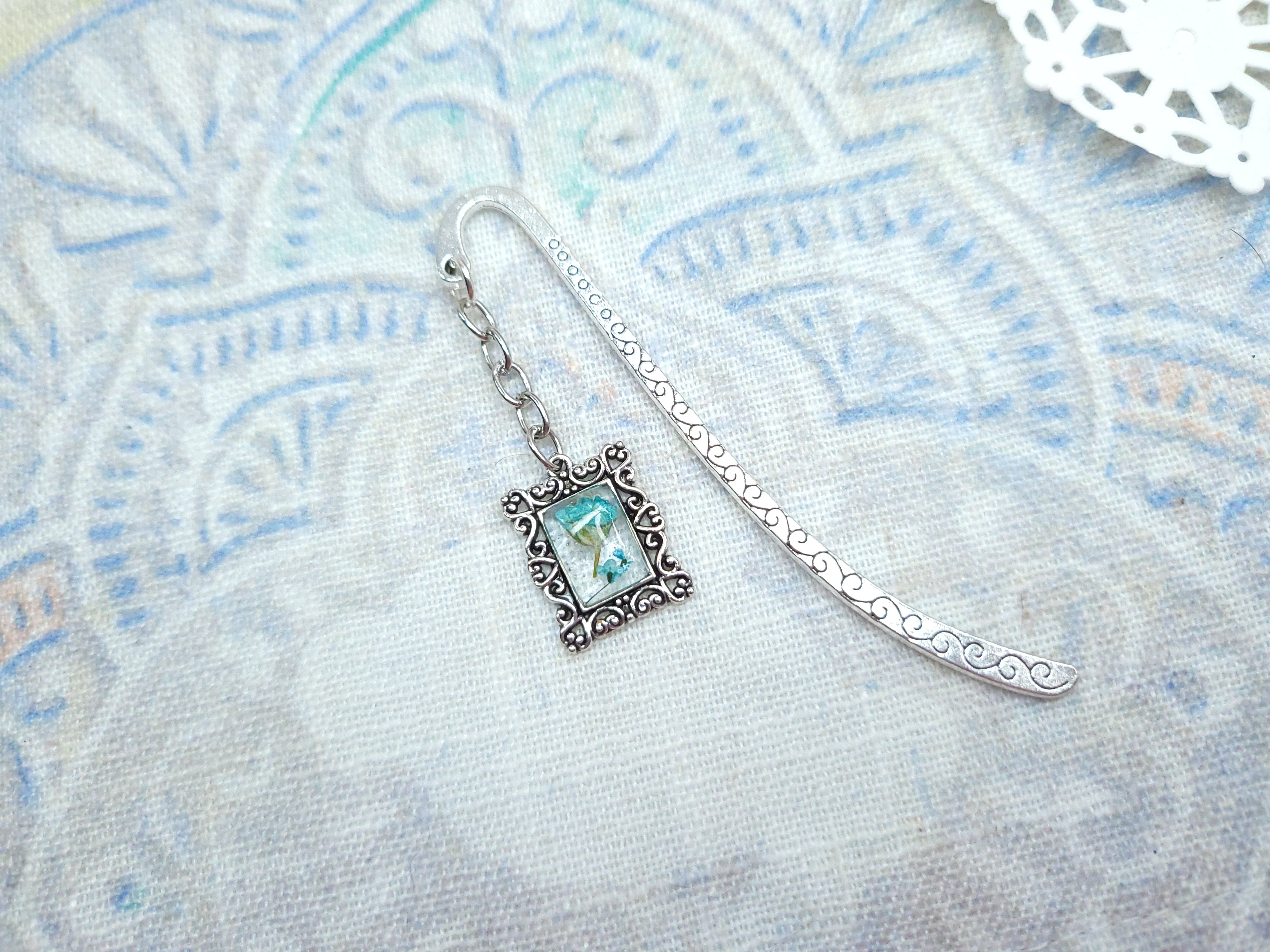 Metal Bookmark - Vintage Floral (Light Blue)