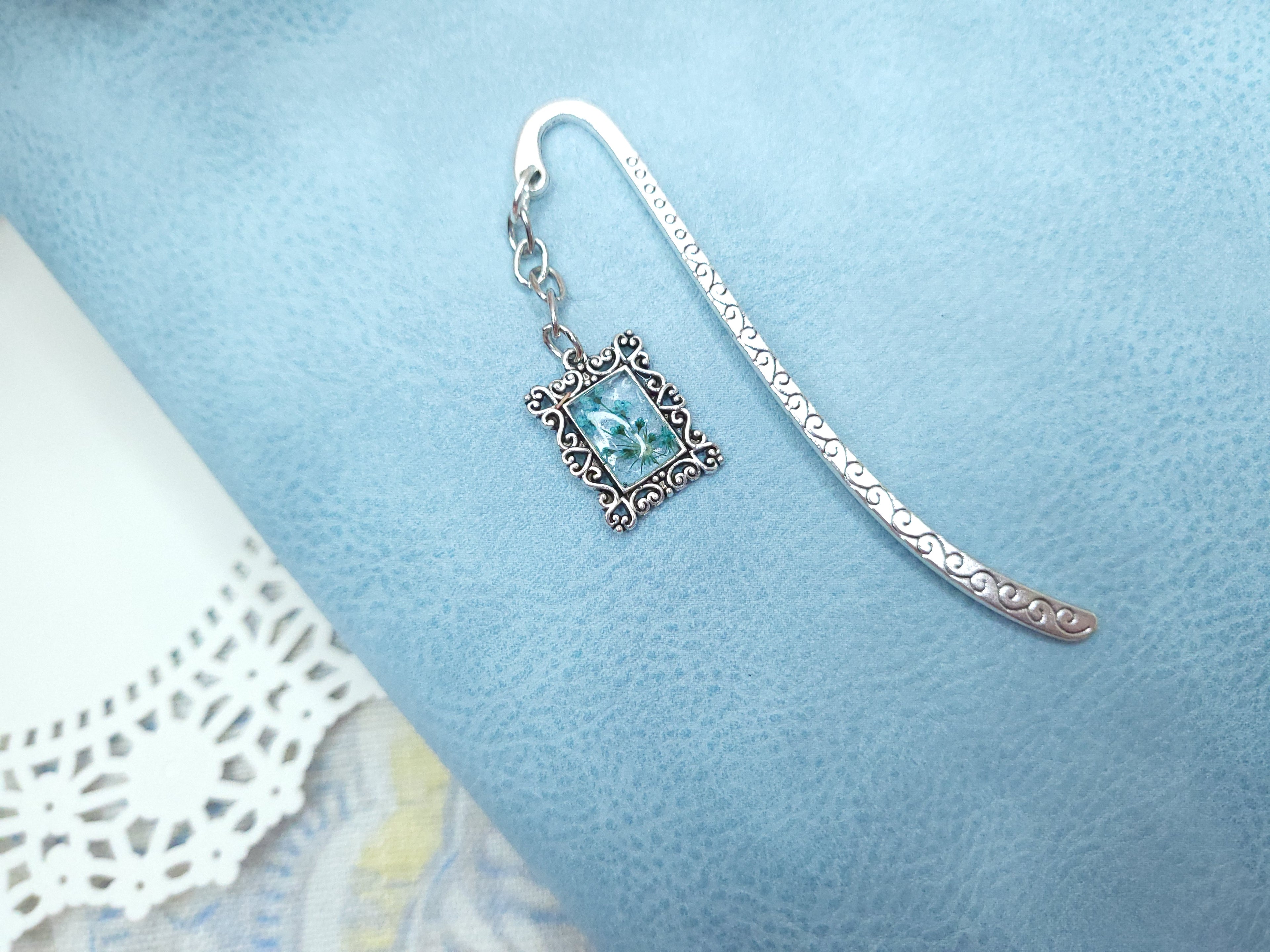Metal Bookmark - Vintage Floral (Bright Blue)