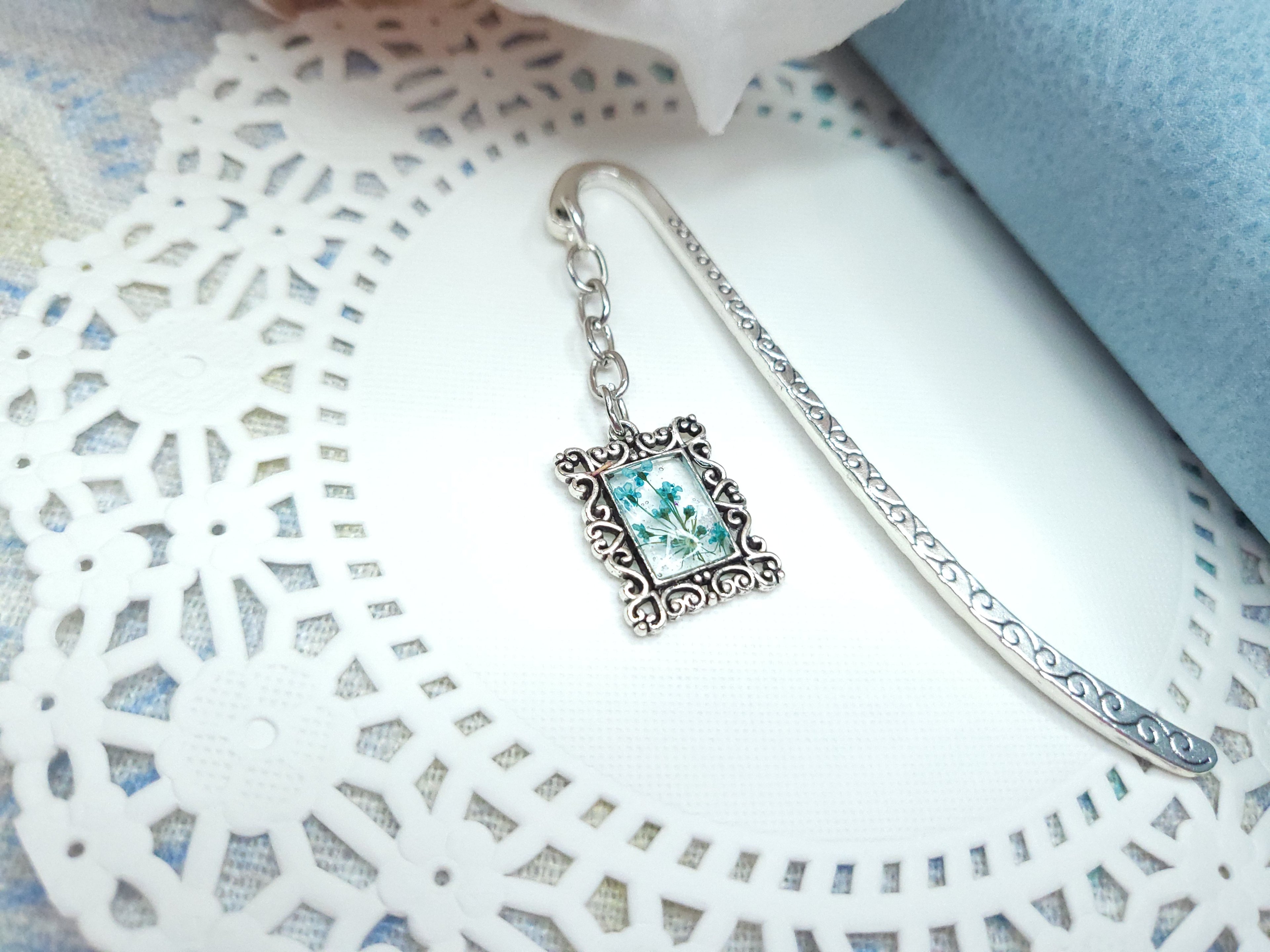 Metal Bookmark - Vintage Floral (Bright Blue)