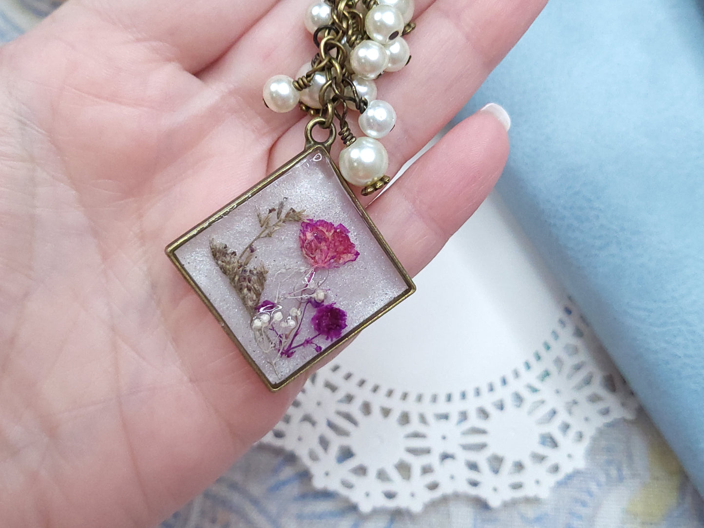 Statement Dangle - Vintage Floral (Pearlescent Purple)