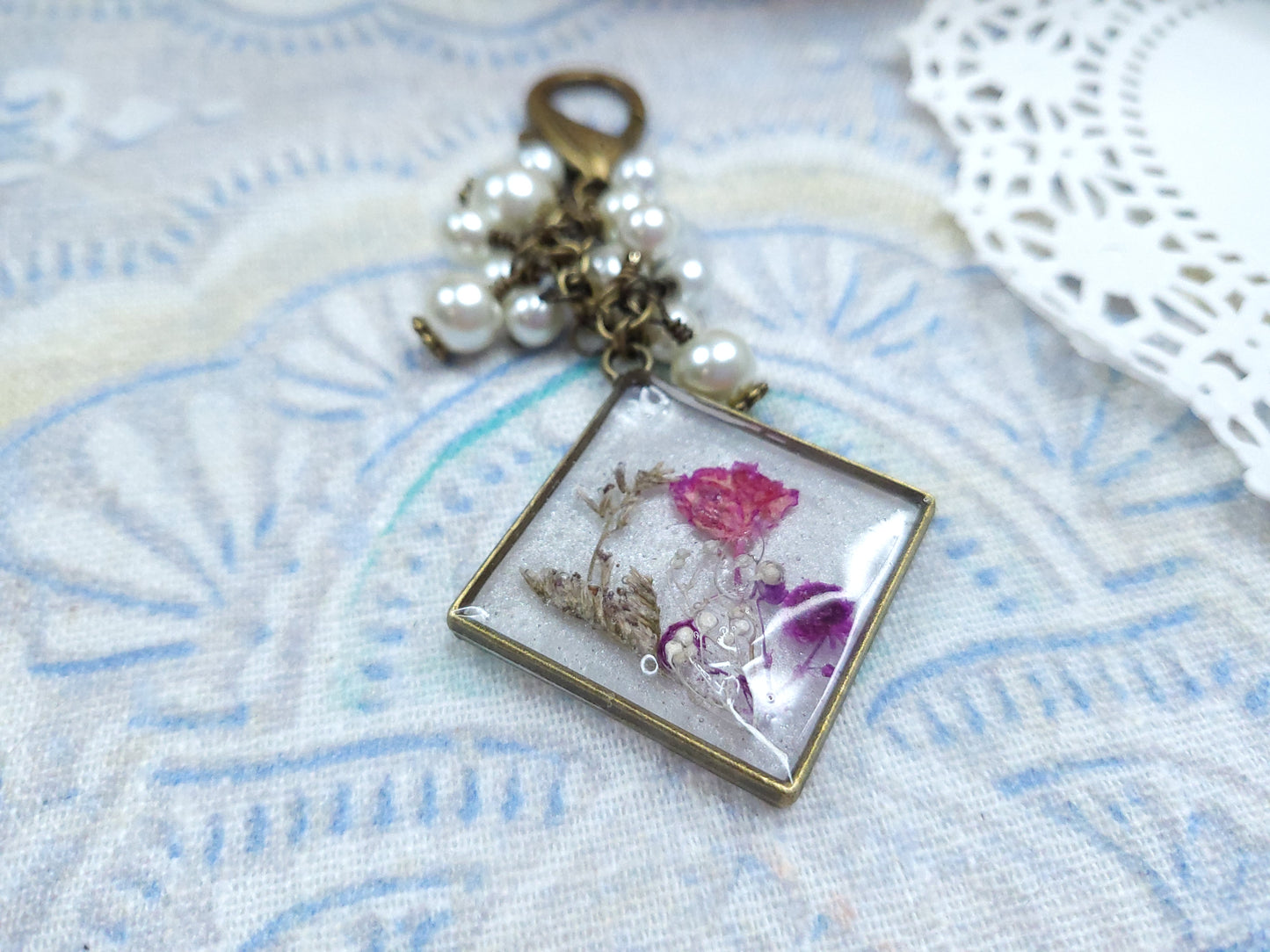 Statement Dangle - Vintage Floral (Pearlescent Purple)