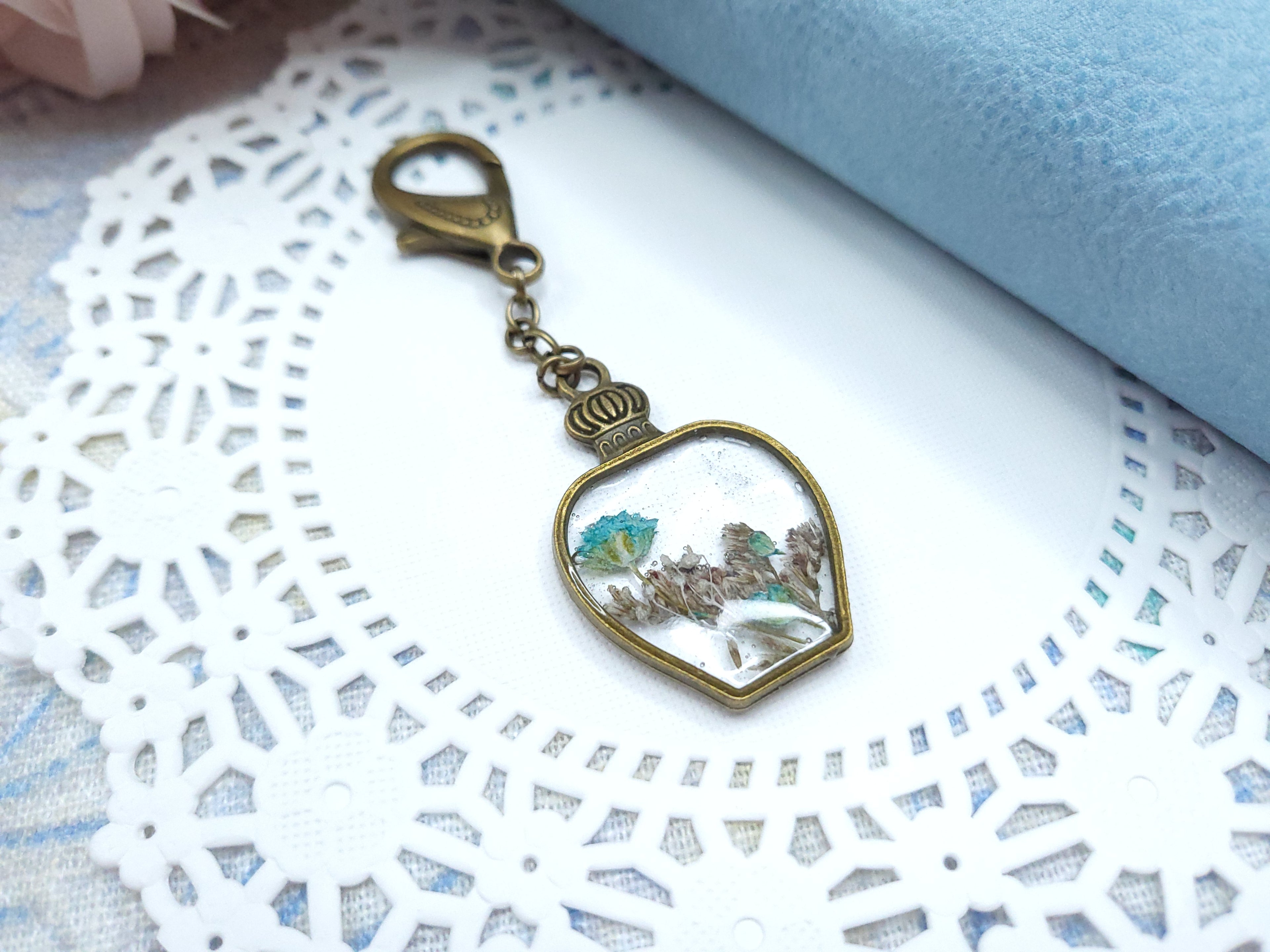 Statement Dangle - Vintage Floral (Transparent Blue)