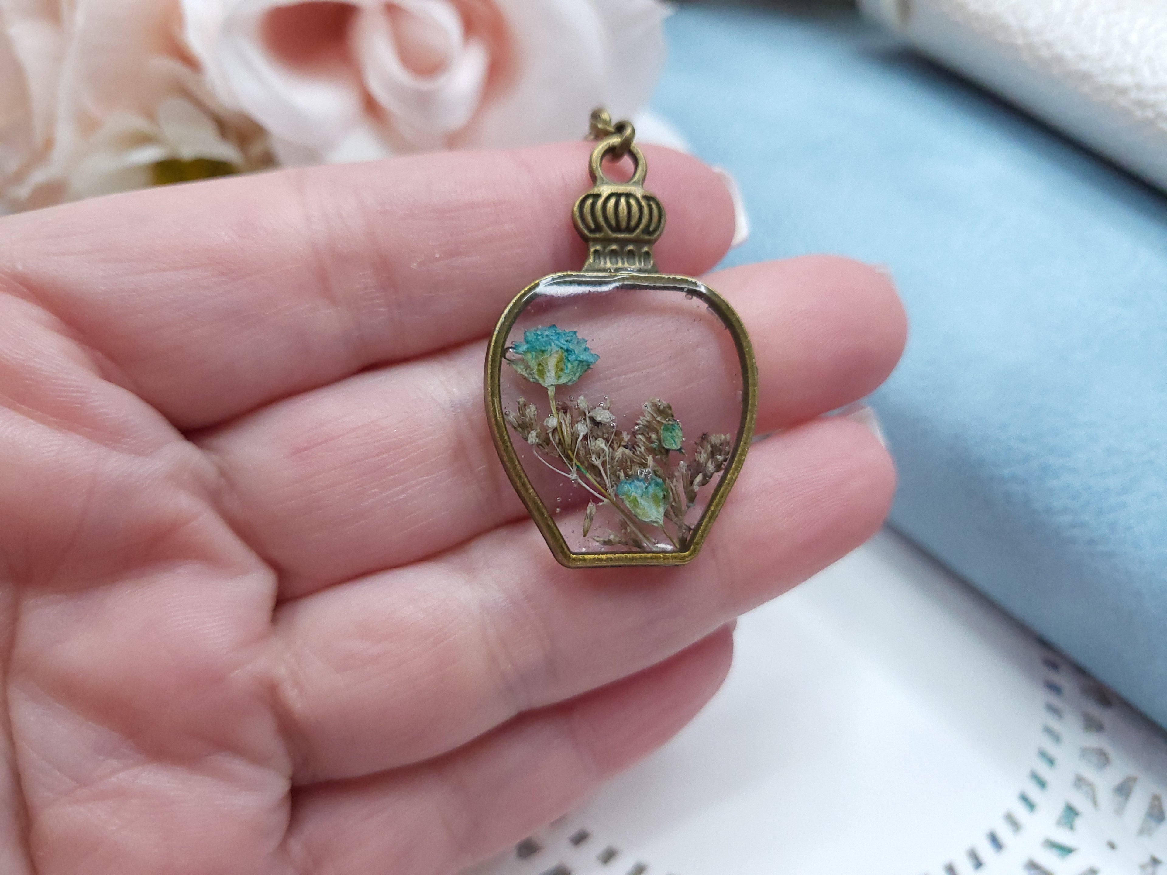 Statement Dangle - Vintage Floral (Transparent Blue)