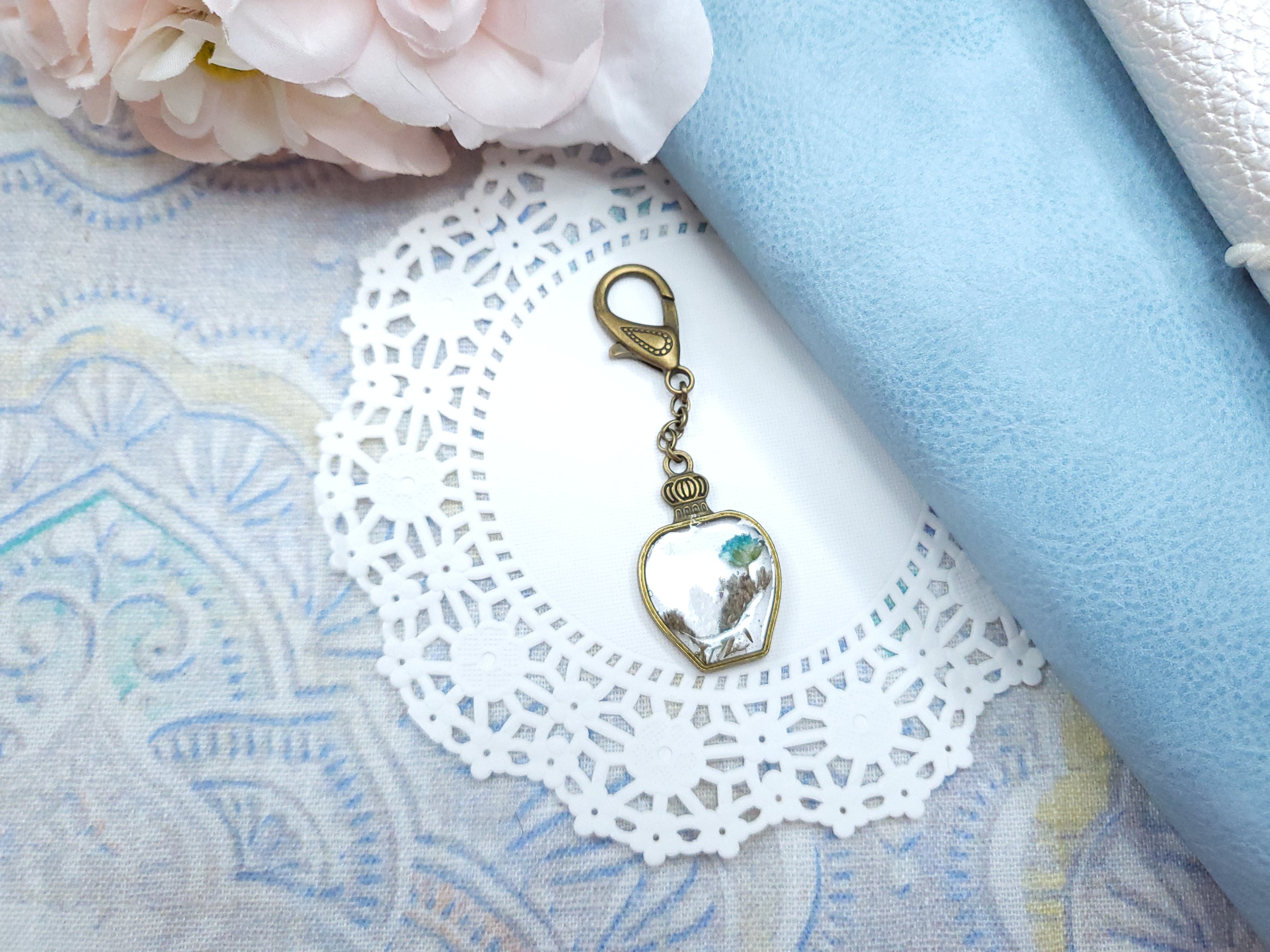 Statement Dangle - Vintage Floral (Transparent Blue)