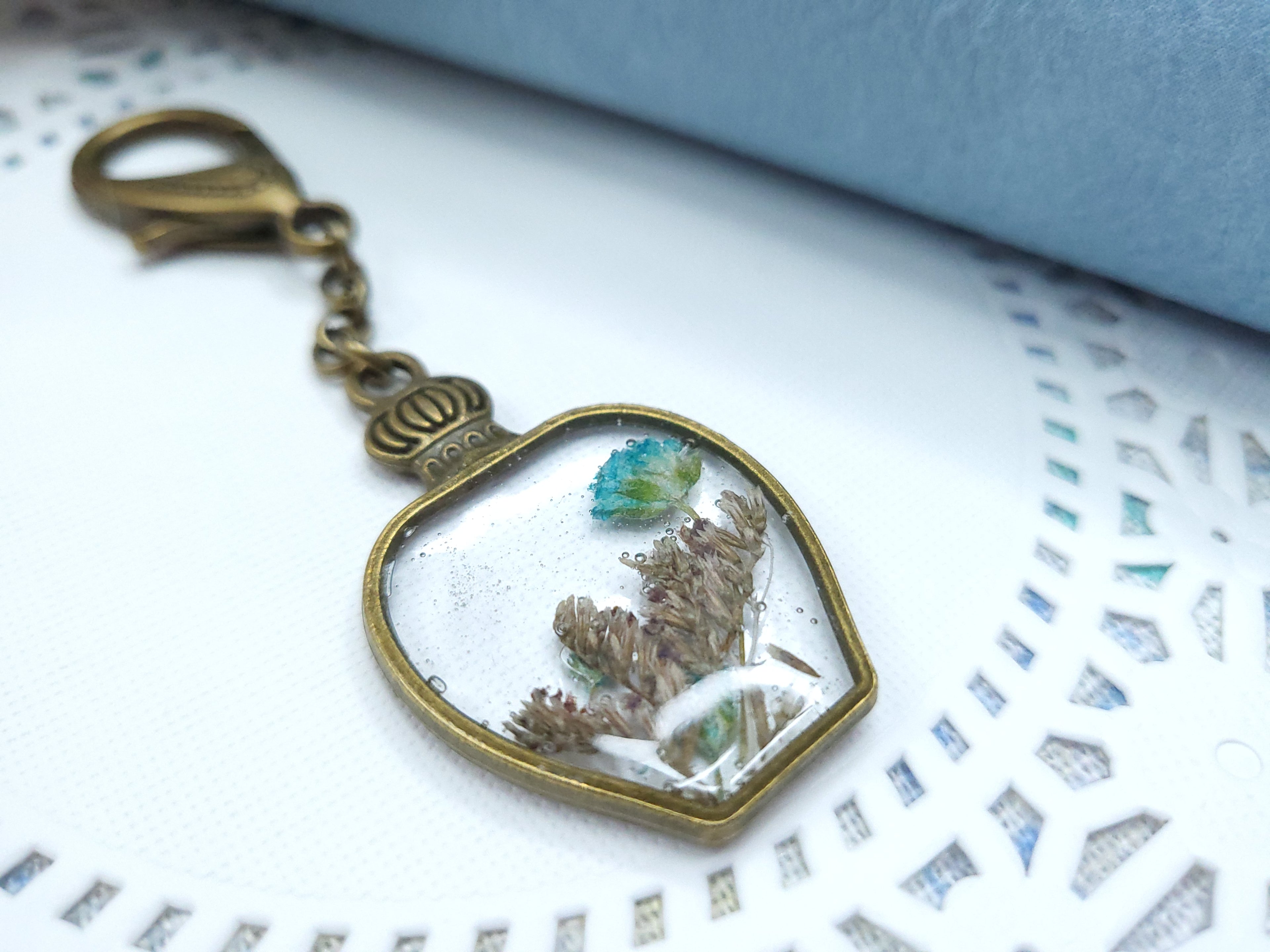 Statement Dangle - Vintage Floral (Transparent Blue)