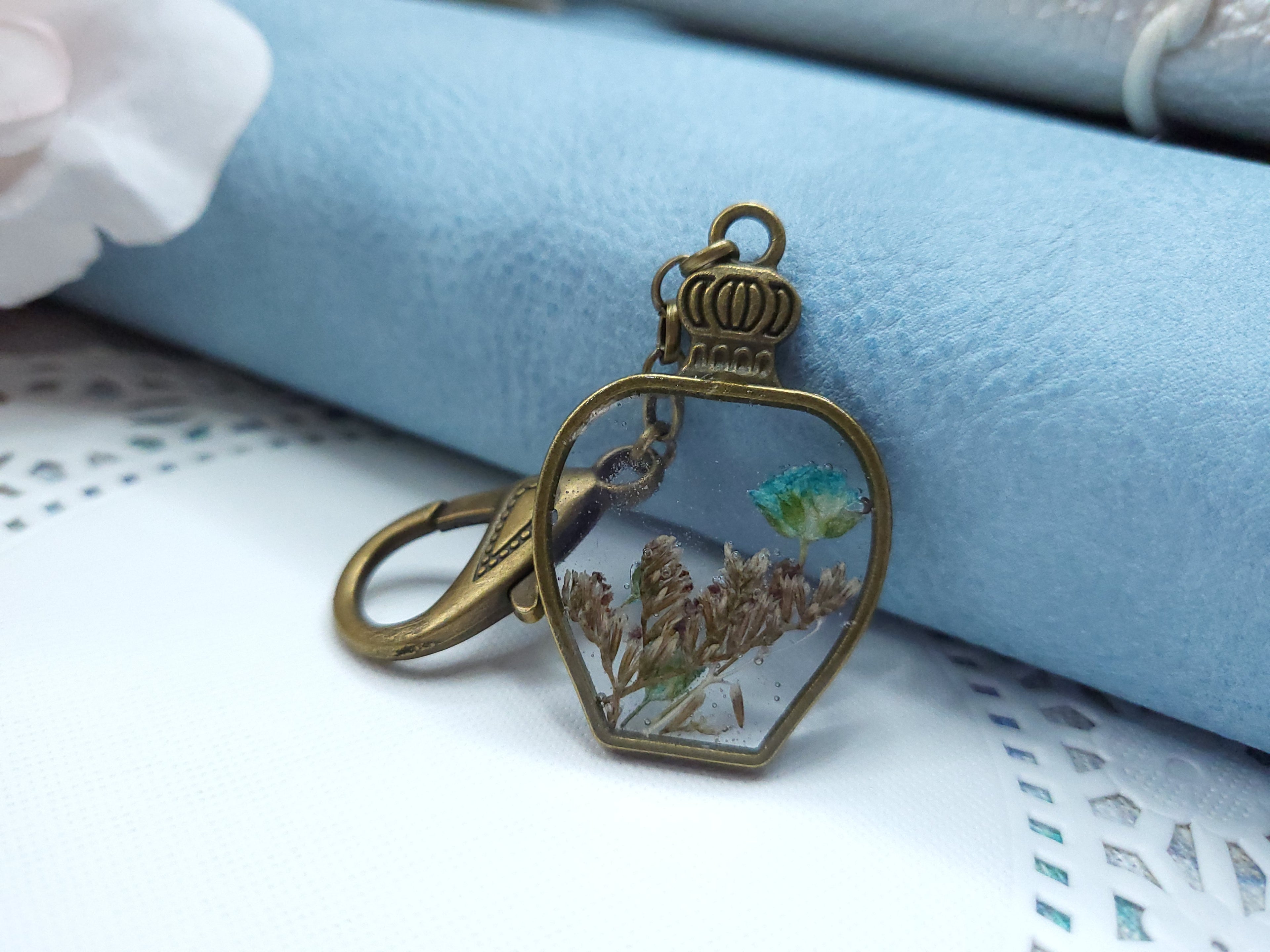 Statement Dangle - Vintage Floral (Transparent Blue)