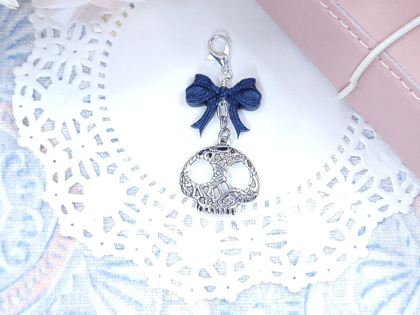 Patterned Skull with Galactic Blue Bow Charm