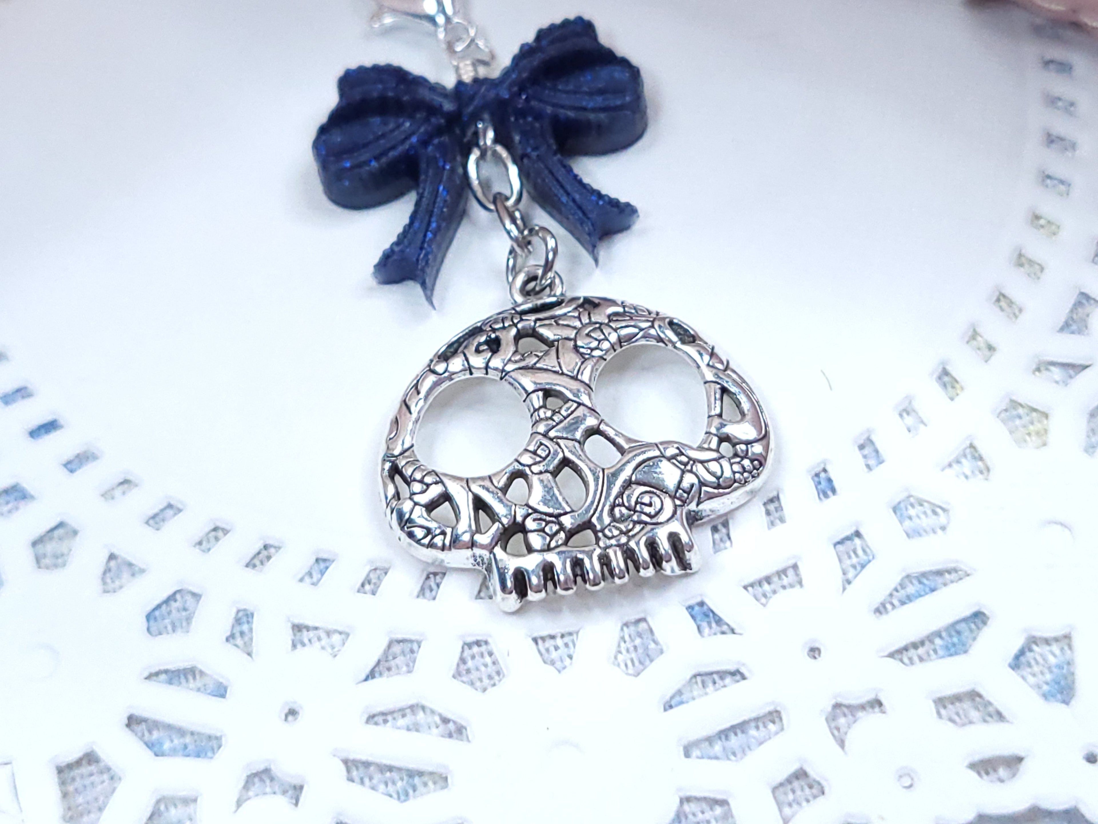 Patterned Skull with Galactic Blue Bow Charm