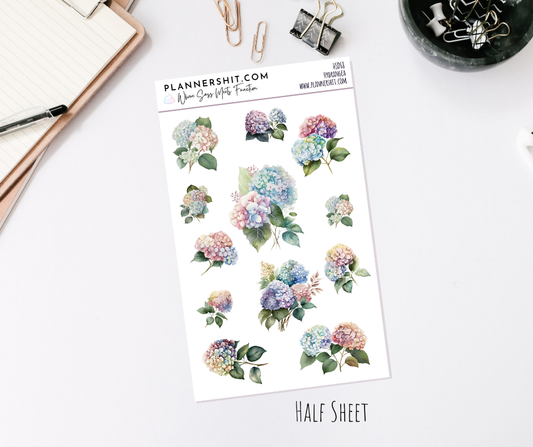 Half Sheet Planner Stickers - Hydrangea