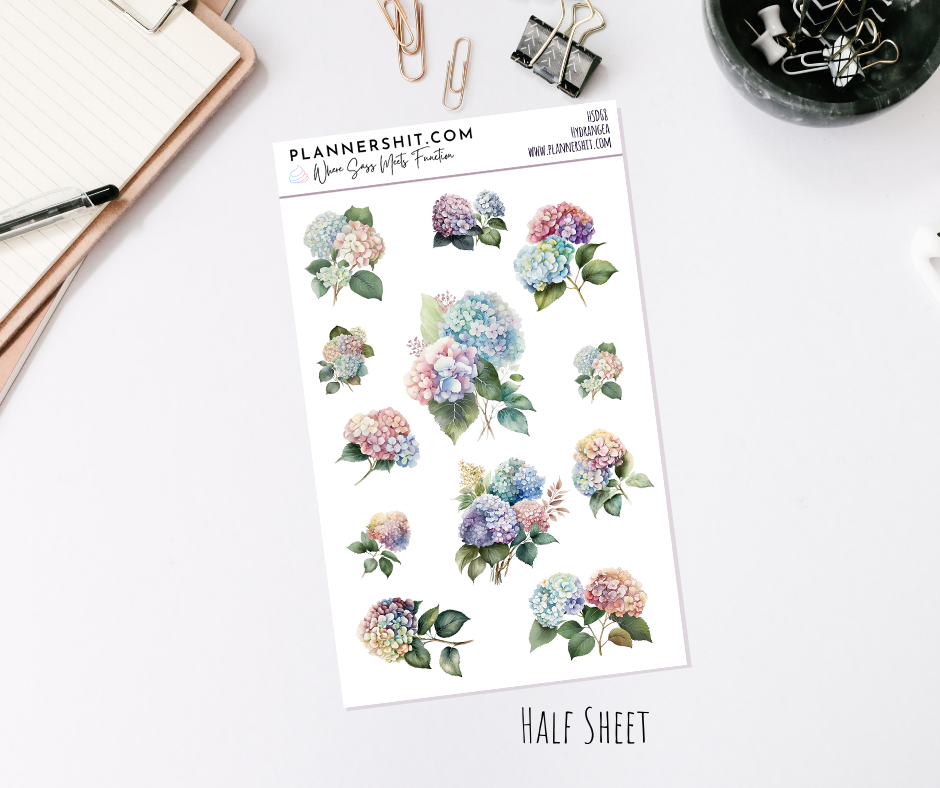Half Sheet Planner Stickers - Hydrangea – PlannerShit.com