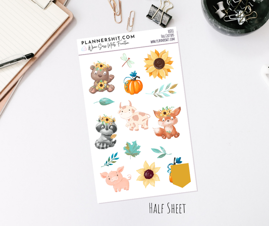 Half Sheet Planner Stickers - Fall Critters