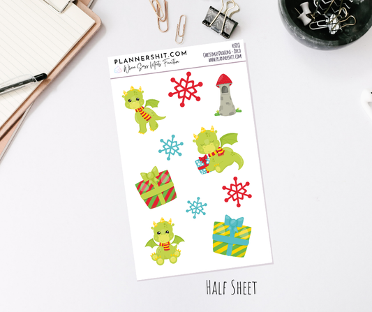Half Sheet Planner Stickers - Christmas Dragons - Deco