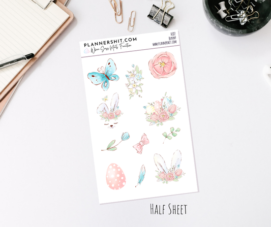 Half Sheet Planner Stickers - Bunny