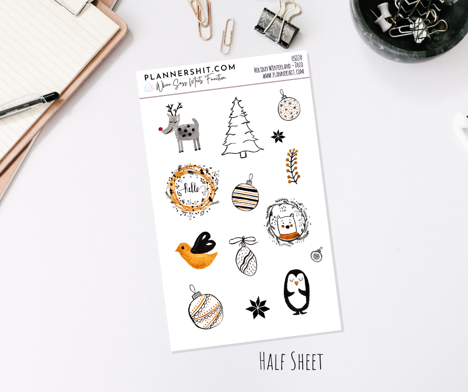Half Sheet Planner Stickers - Holiday Winterland - Deco