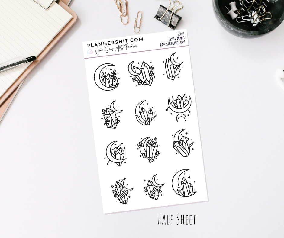 Half Sheet Planner Stickers - Crystal Moons Deco