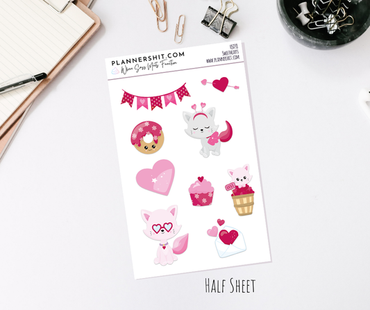 Half Sheet Planner Stickers - Sweethearts Deco