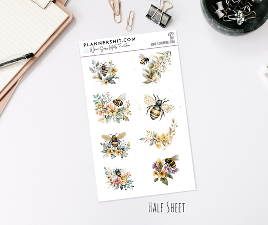 Half Sheet Planner Stickers - Bees Deco