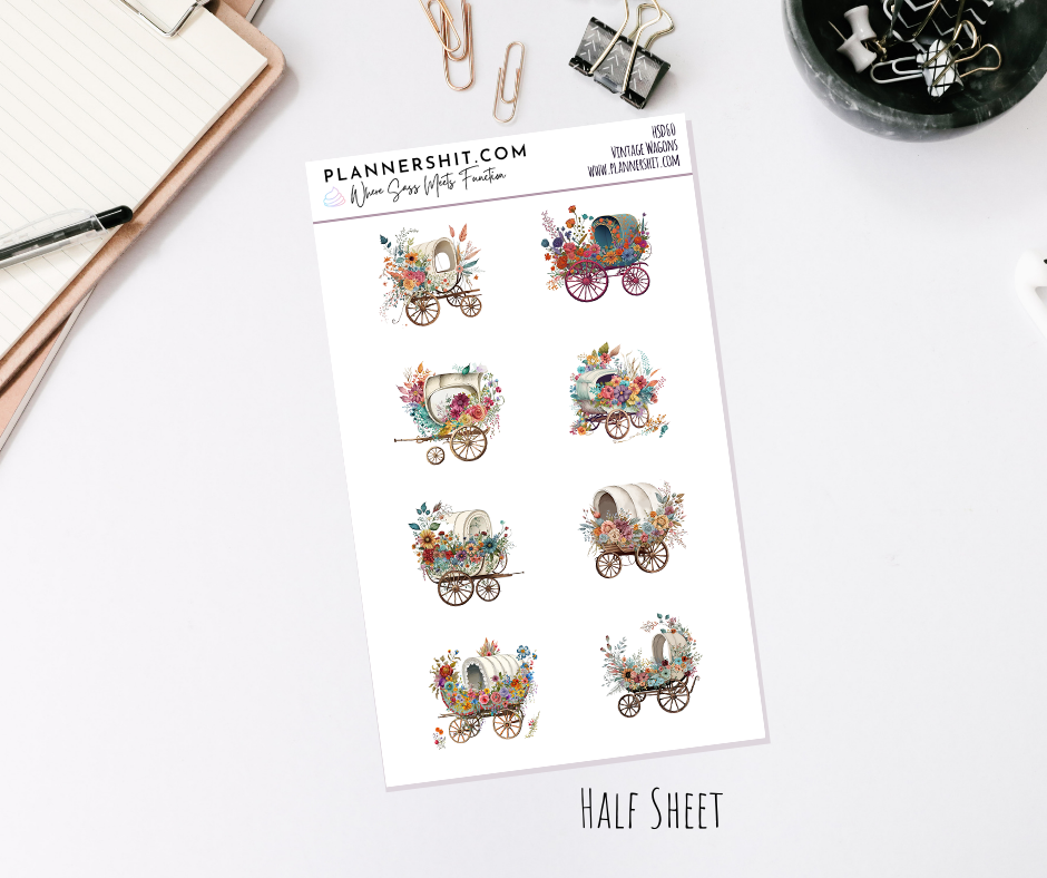 Half Sheet Planner Stickers - Vintage Wagons Deco