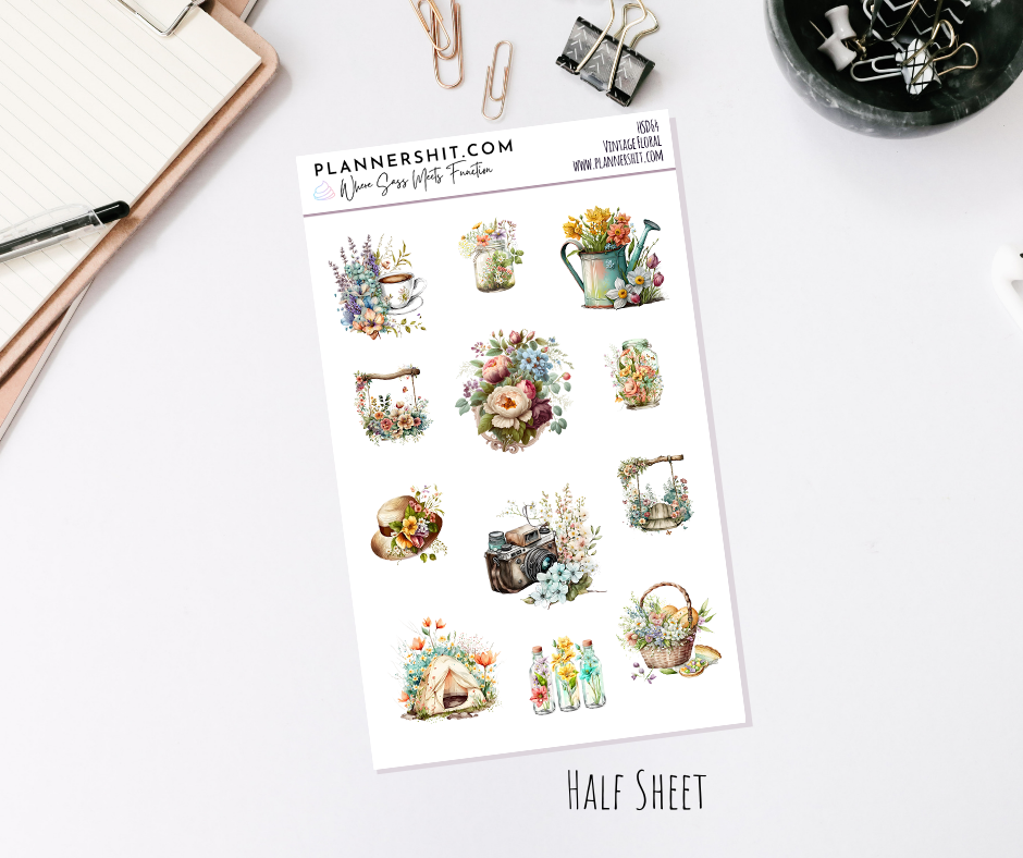 Half Sheet Planner Stickers - Vintage Floral Deco