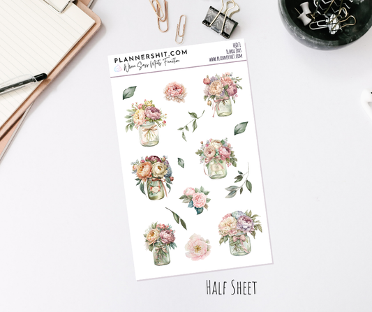 Half Sheet Planner Stickers - Floral Jars Deco