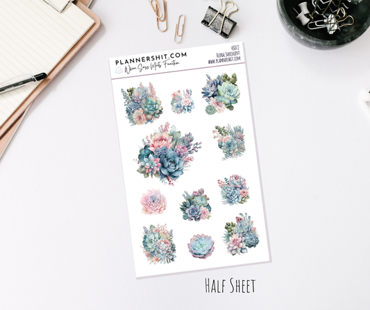Half Sheet Planner Stickers - Floral Succulents